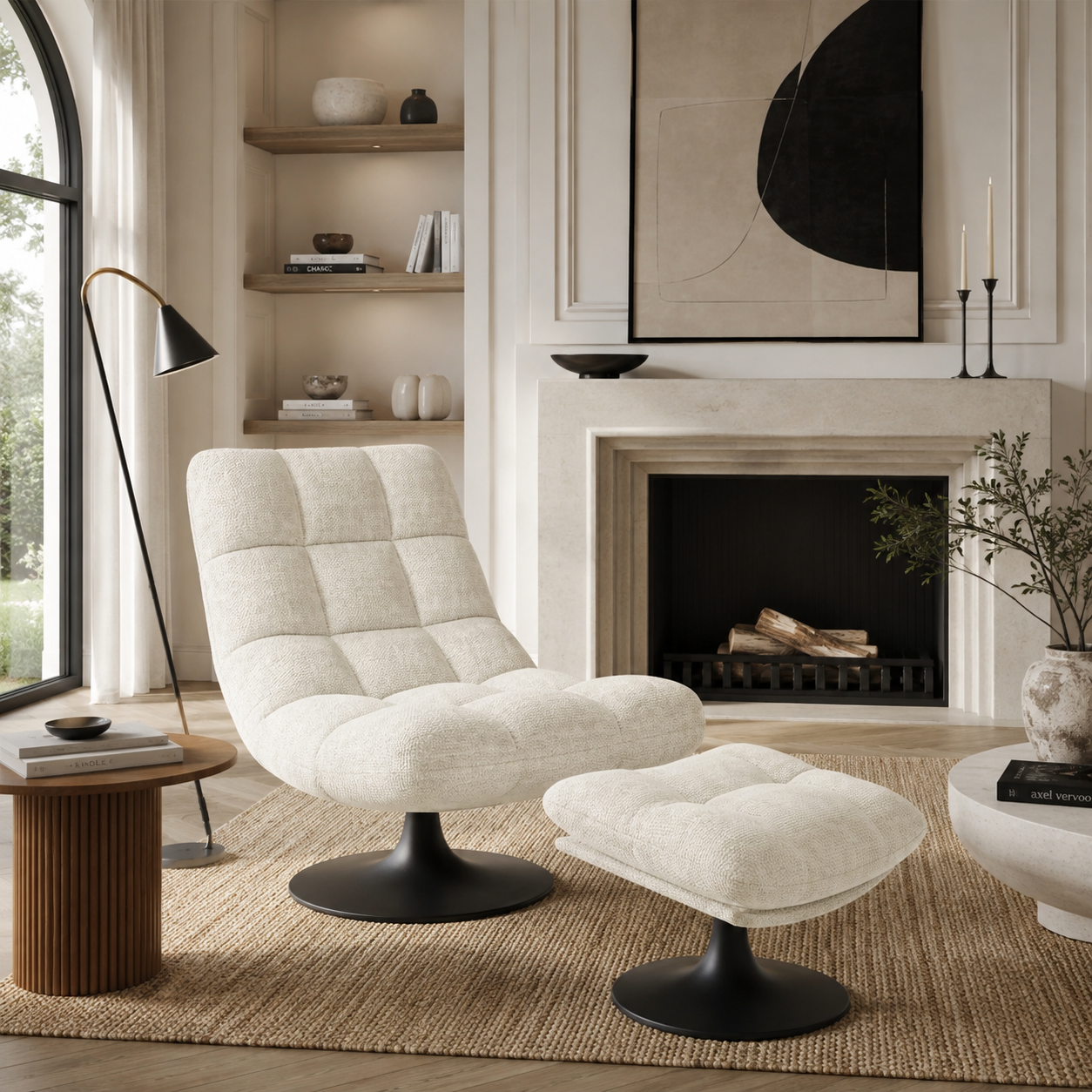 COSMO Chenille Velvet Swivel Armchair and Footstool Set - Image 2