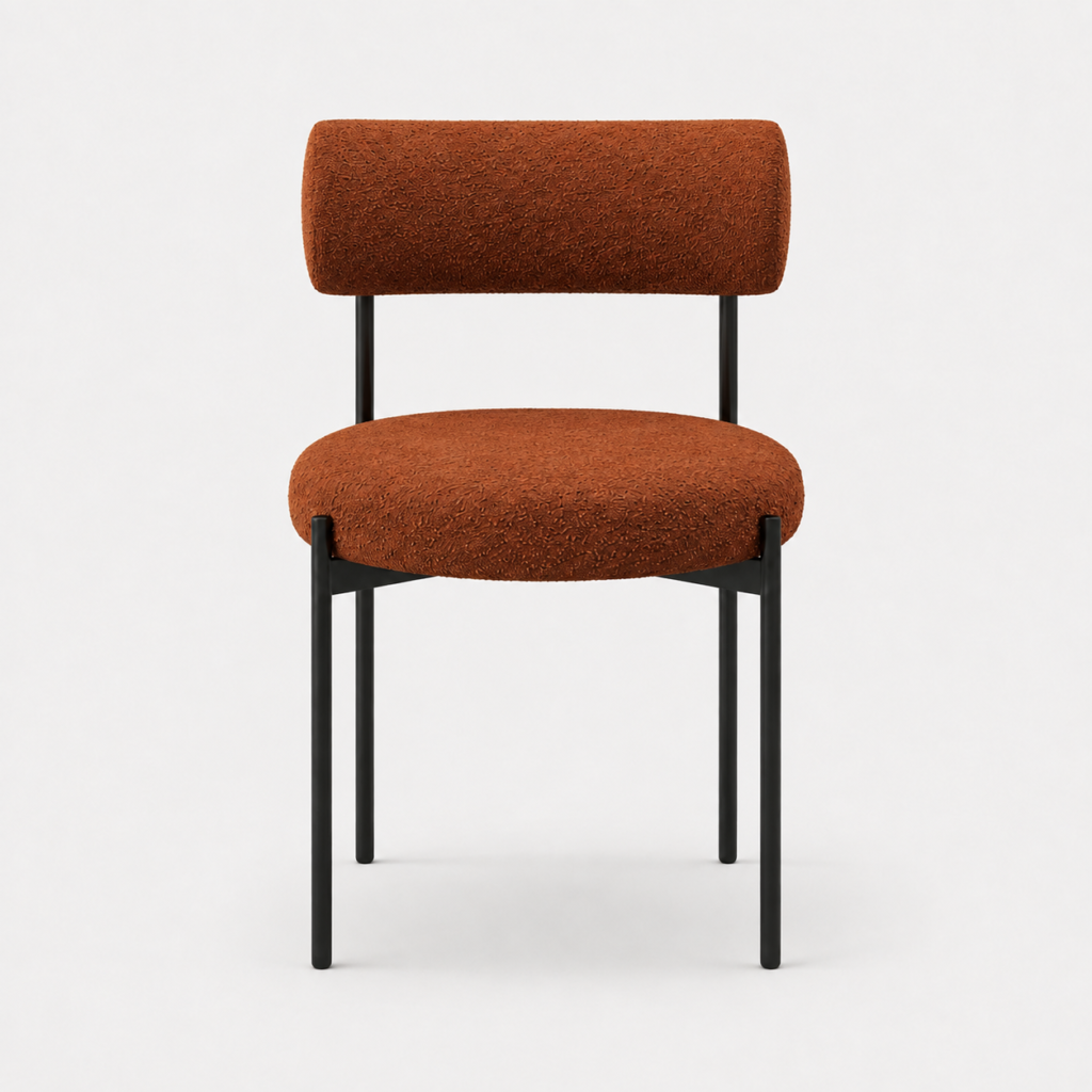 Set Of 2 ADELE Terracotta Bouclé Fabric Chairs With Black Legs
