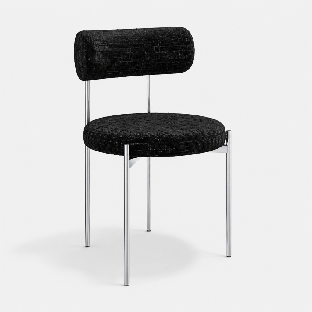 Set Of 2 ADELE Black Woven Velvet Chairs With Chrome Legs