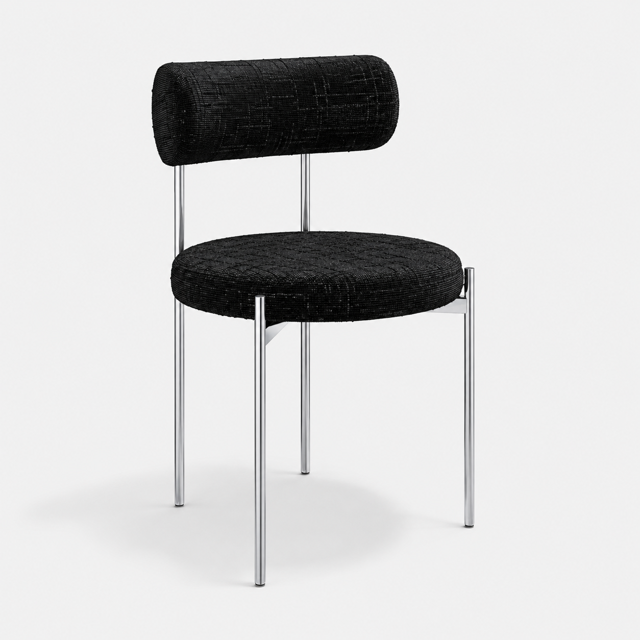 Set Of 2 ADELE Black Woven Velvet Chairs With Chrome Legs - Image 1