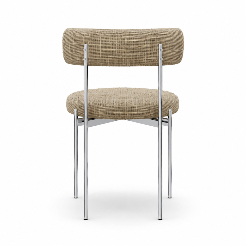 Set Of 2 ADELE Cream Patterned Woven Fabric Chairs With Chrome Legs
