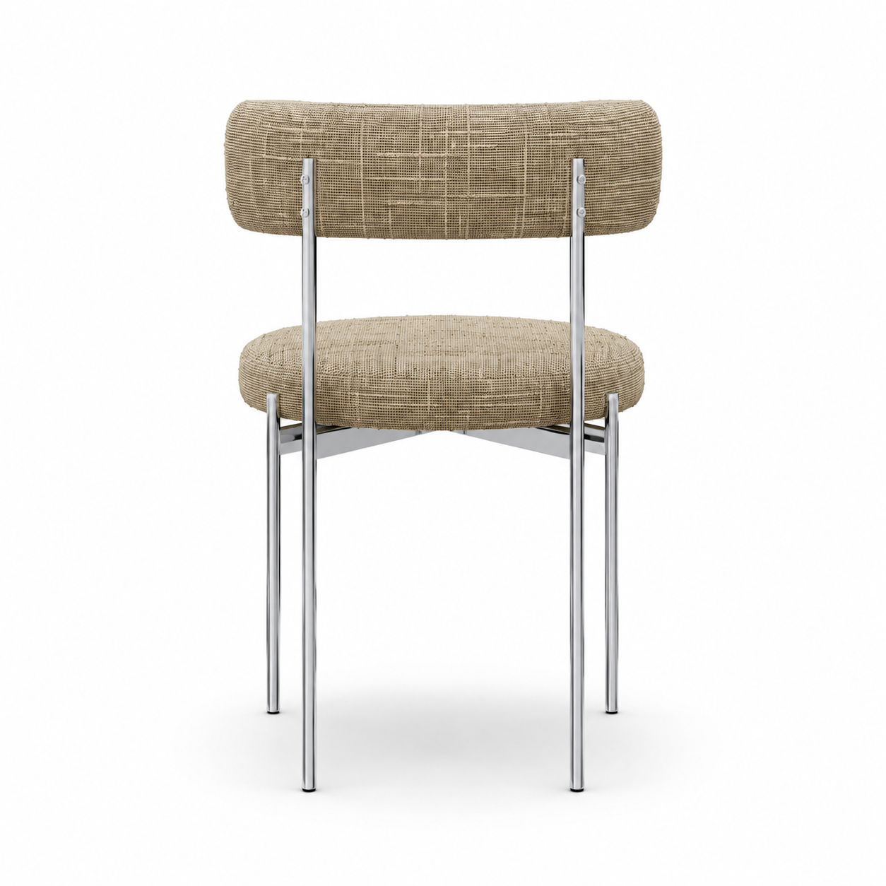 Set Of 2 ADELE Cream Patterned Woven Fabric Chairs With Chrome Legs - Image 4