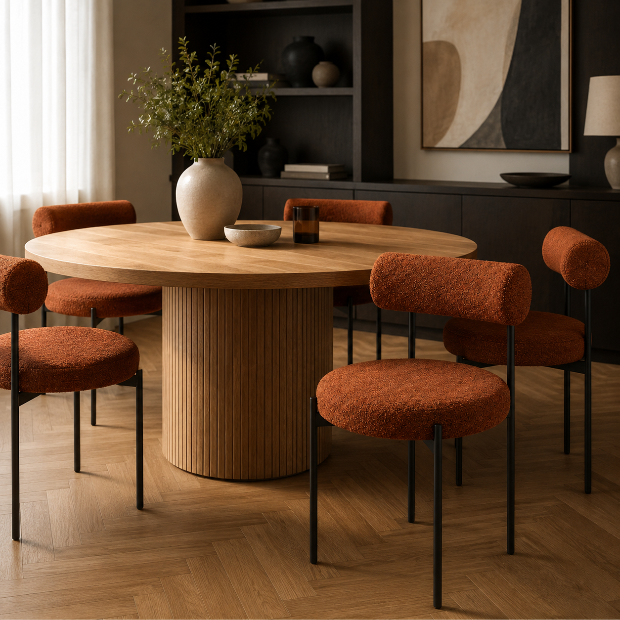 Set Of 2 ADELE Terracotta Bouclé Fabric Chairs With Black Legs - Image 2