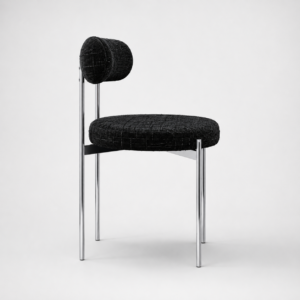 Set Of 2 ADELE Black Woven Velvet Chairs With Chrome Legs - Image 4