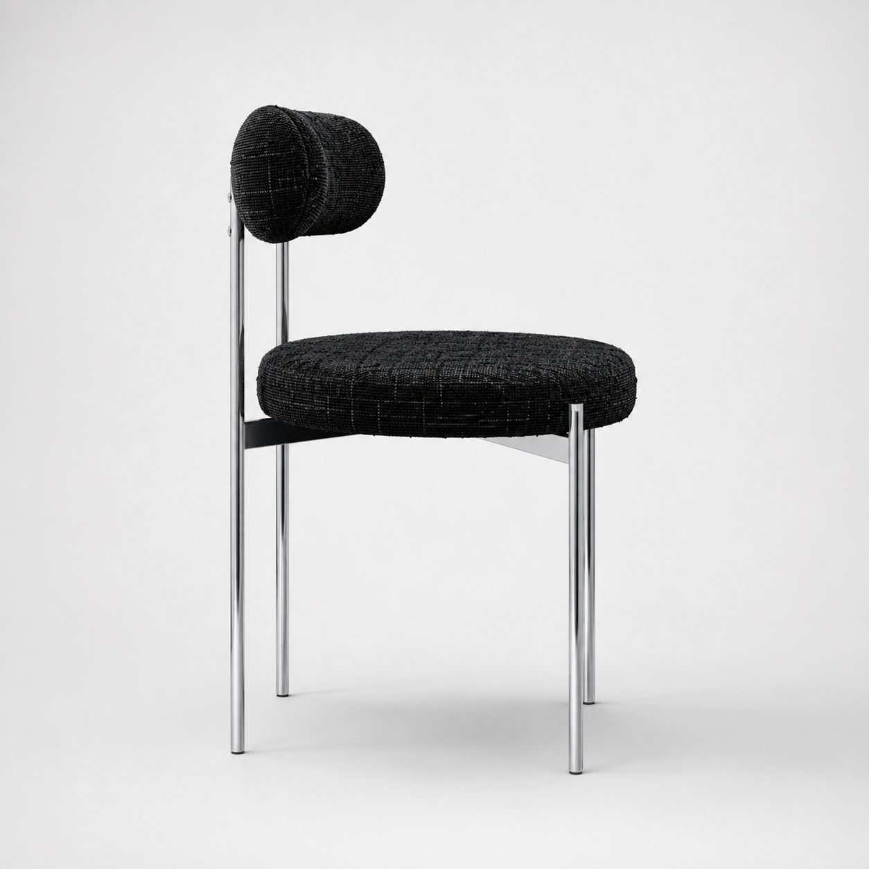 Set Of 2 ADELE Black Woven Velvet Chairs With Chrome Legs - Image 4