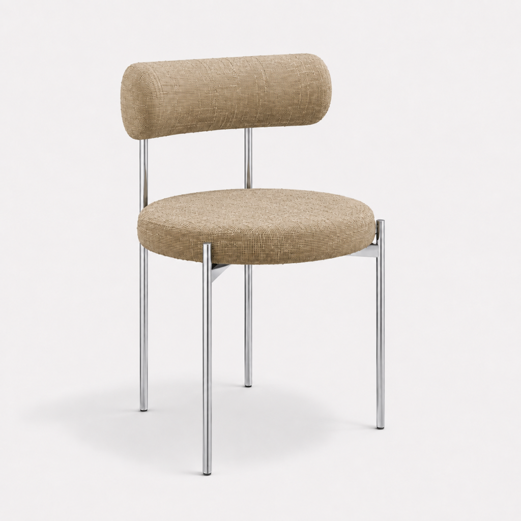 Set Of 2 ADELE Cream Patterned Woven Fabric Chairs With Chrome Legs