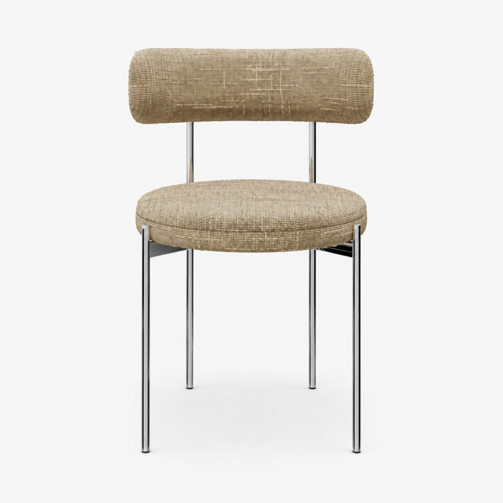 Set Of 2 ADELE Cream Patterned Woven Fabric Chairs With Chrome Legs