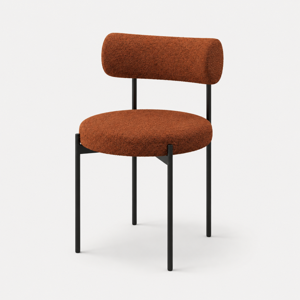 Set Of 2 ADELE Terracotta Bouclé Fabric Chairs With Black Legs