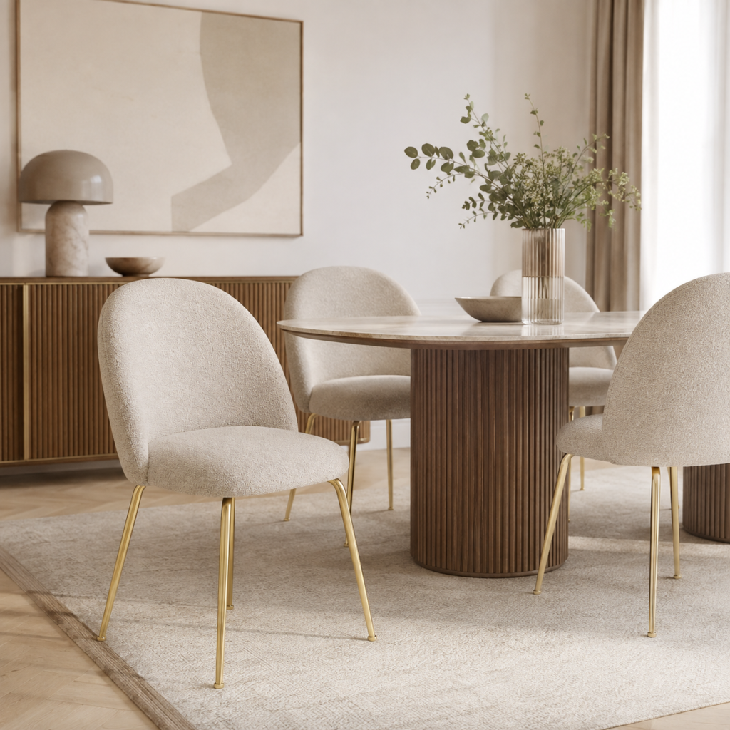 Set Of 2 ELLA Bouclette Chairs With Gold Legs