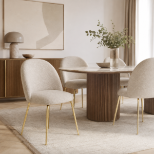 Set Of 2 ELLA Bouclette Chairs With Gold Legs - Image 2