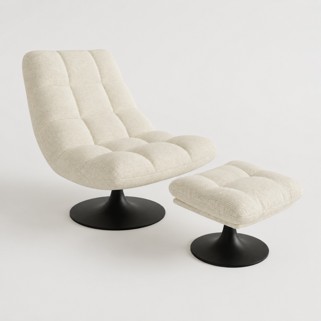 COSMO Chenille Velvet Swivel Armchair and Footstool Set
