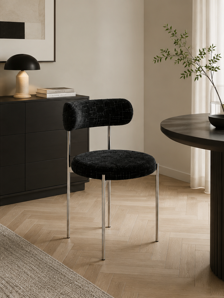 Set Of 2 ADELE Black Woven Velvet Chairs With Chrome Legs