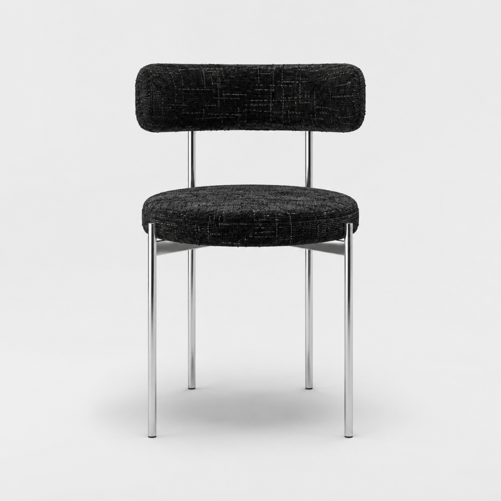 Set Of 2 ADELE Black Woven Velvet Chairs With Chrome Legs
