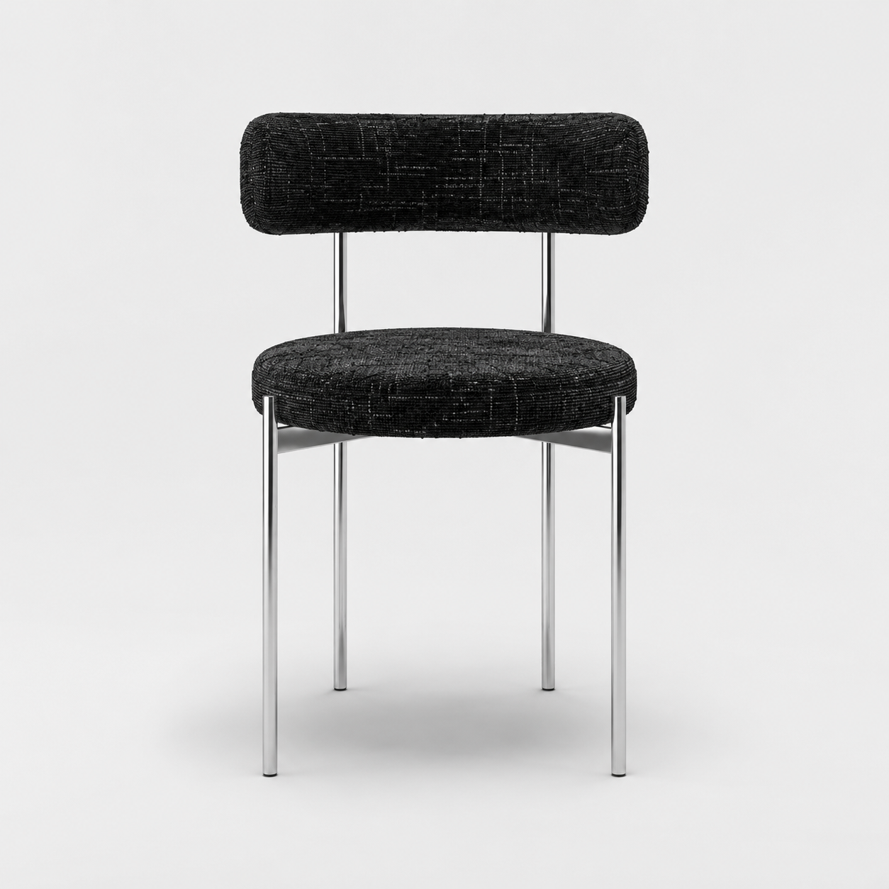 Set Of 2 ADELE Black Woven Velvet Chairs With Chrome Legs - Image 3