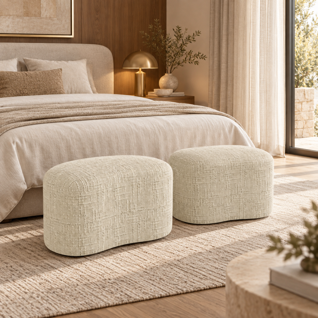 OVO Cream Pouf 60 cm Woven Velvet