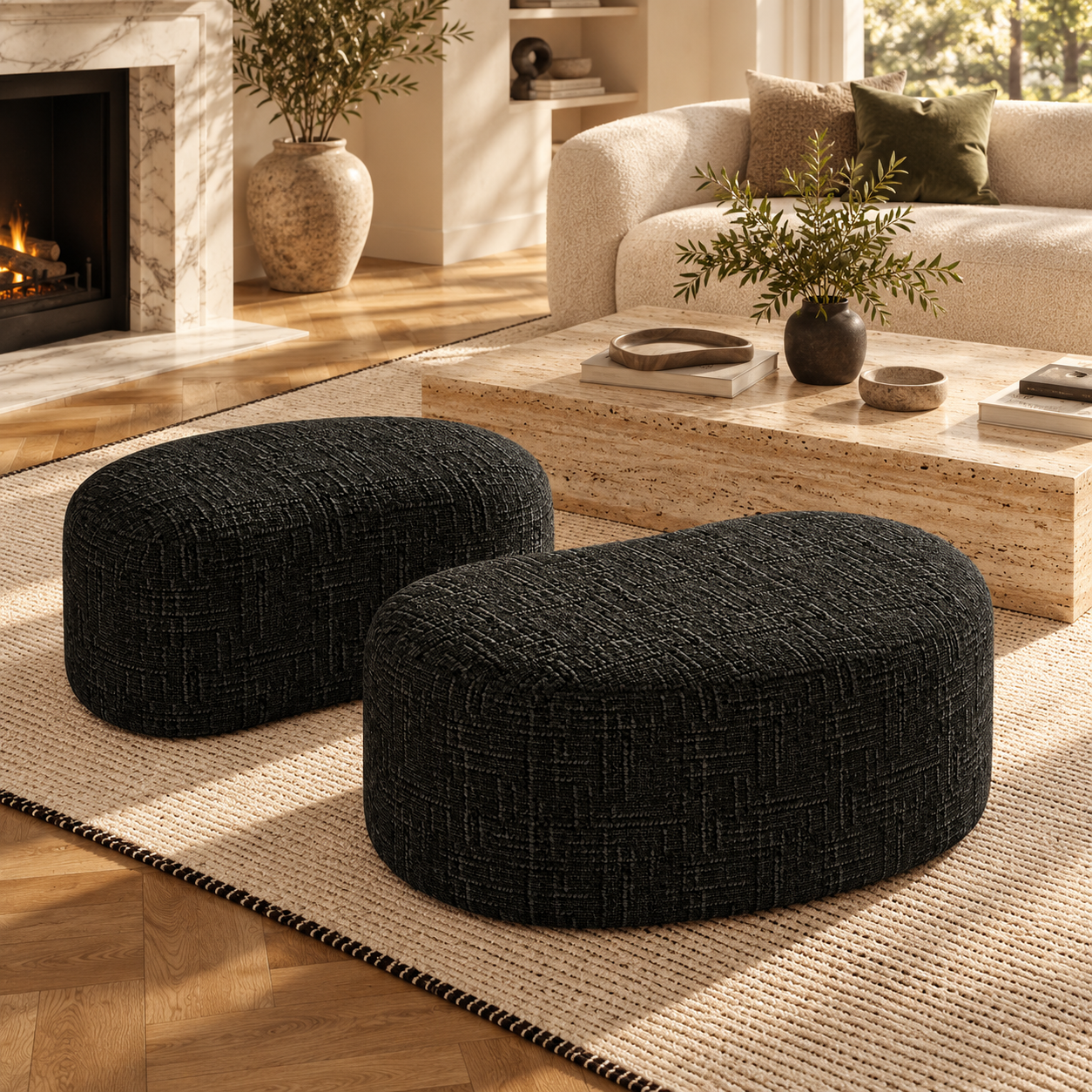 OVO Pouf 80 cm Woven Velvet - Image 2