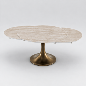 JACINTHE Travertine Finish and Bronze Base Extendable Table, 120cm - Image 4
