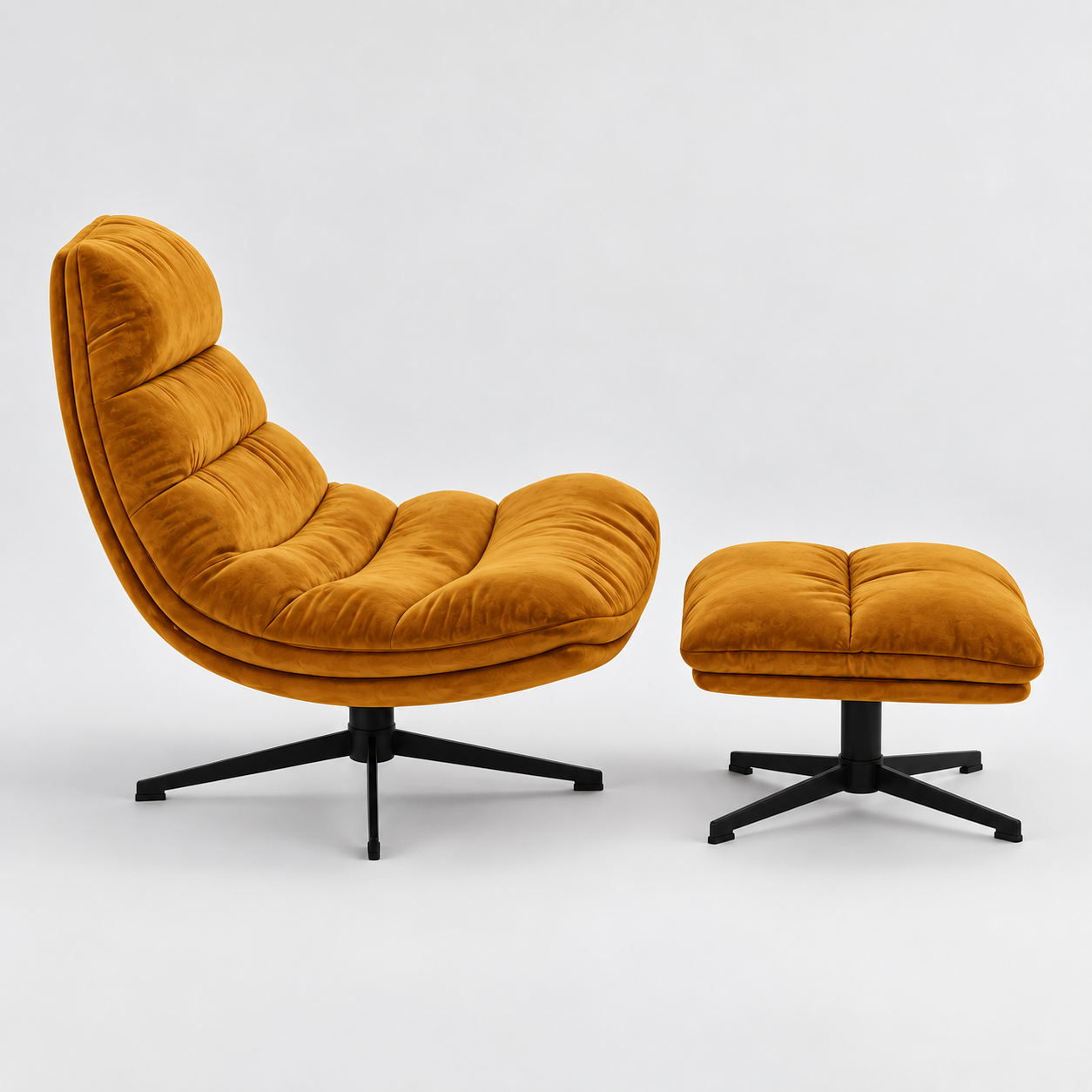 RIVA Velvet Swivel Armchair and Footstool Set - Image 5
