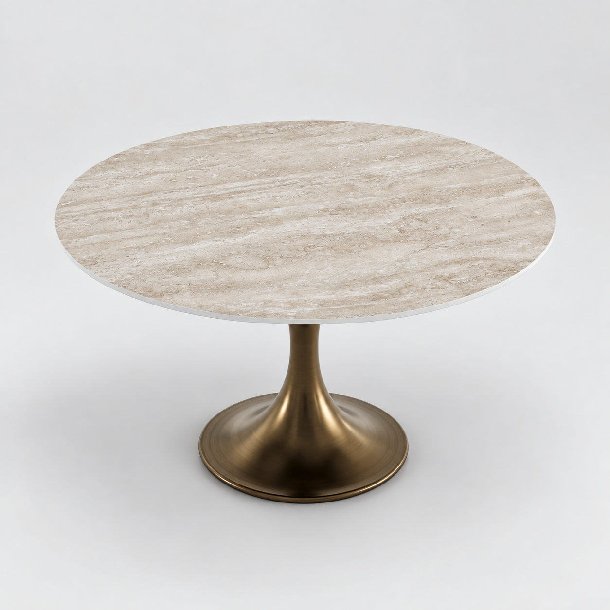 JACINTHE Travertine Finish and Bronze Base Extendable Table, 120cm - Image 1