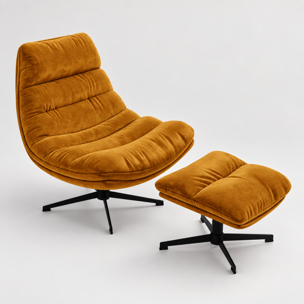 RIVA Velvet Swivel Armchair and Footstool Set