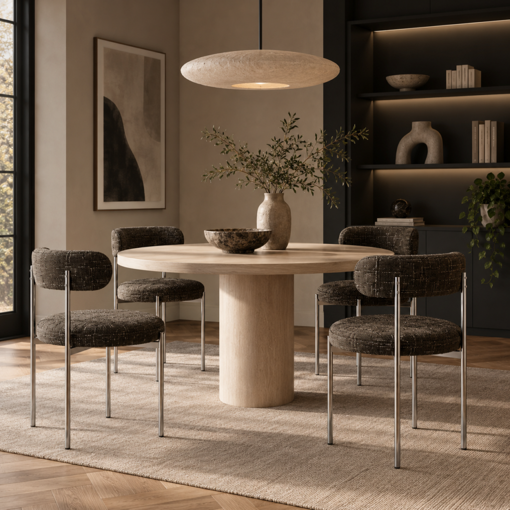 Set Of 2 ADELE Brown Espresso Woven Velvet Chairs With Chrome Legs
