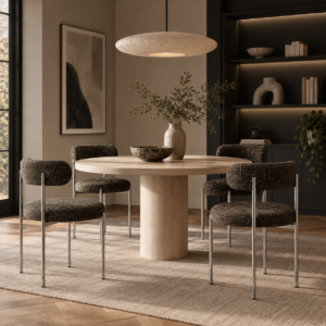 Set Of 2 ADELE Brown Espresso Woven Velvet Chairs With Chrome Legs - Image 2