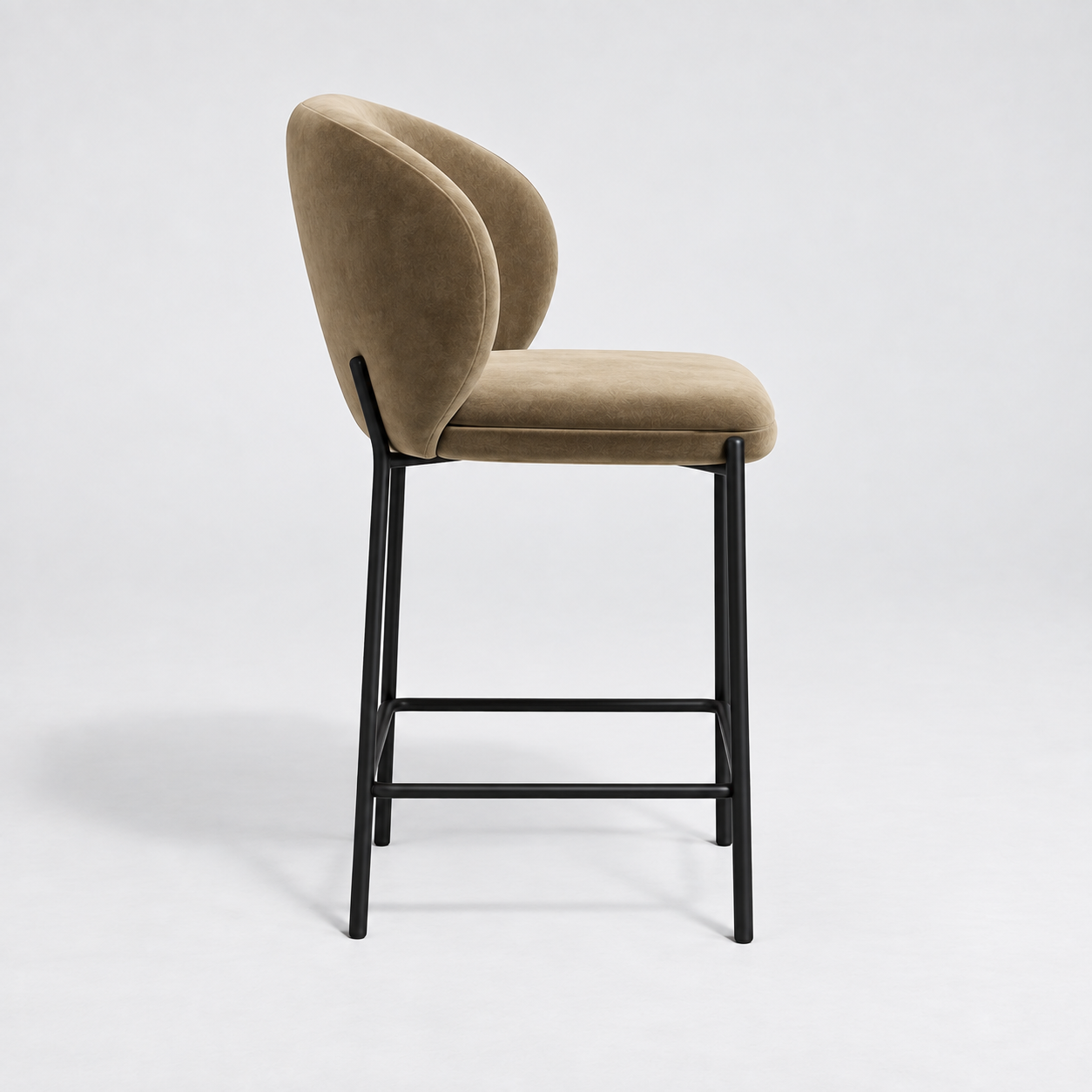Set of 2 Luca Velvet Stools with Black Legs - Image 4