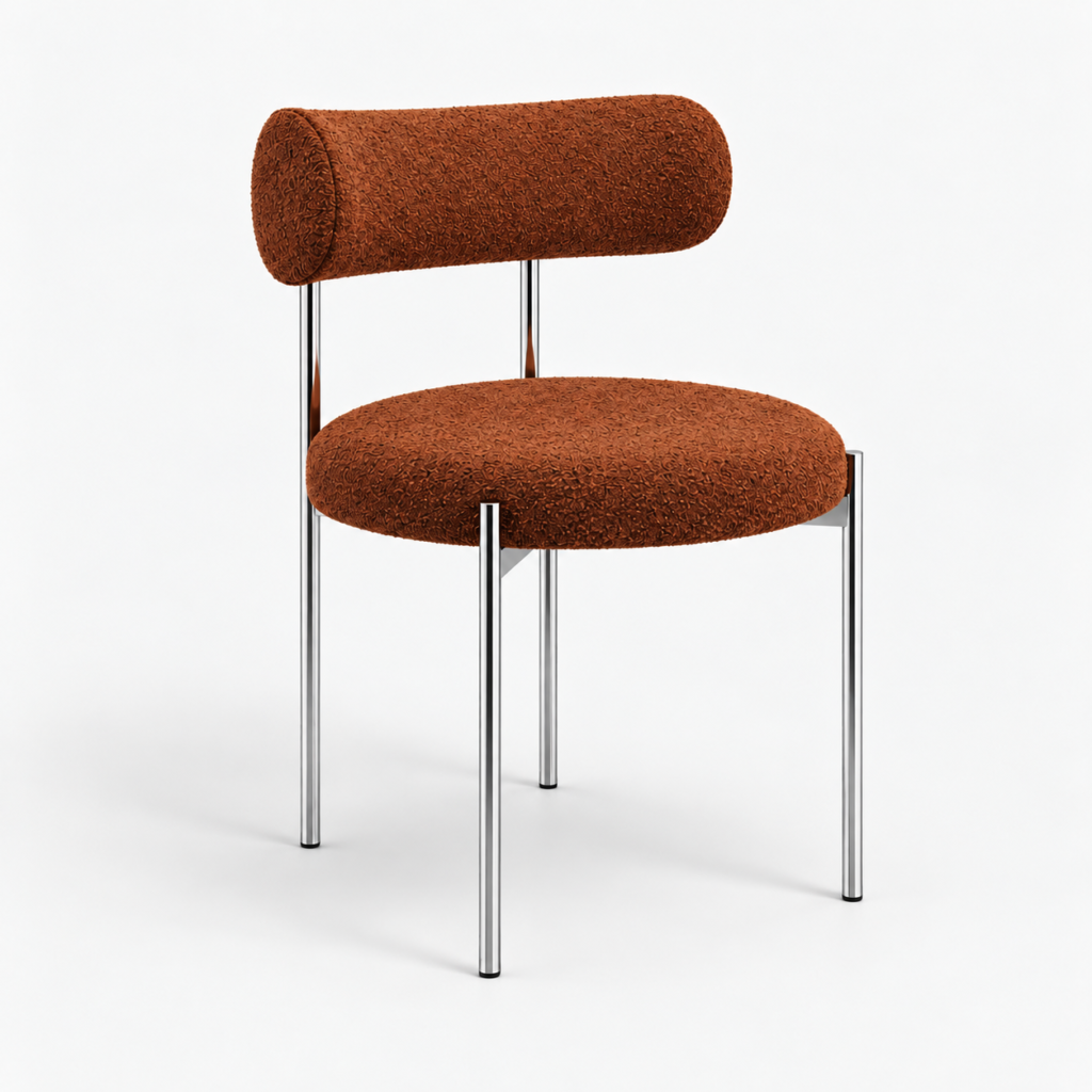 Set Of 2 ADELE Terracotta Bouclé Fabric Chairs With Chrome Legs