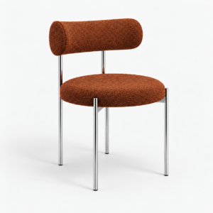 Set Of 2 ADELE Terracotta Bouclé Fabric Chairs With Chrome Legs - Image 1