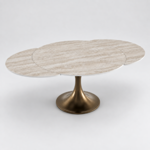 JACINTHE Travertine Finish and Bronze Base Extendable Table, 120cm - Image 3