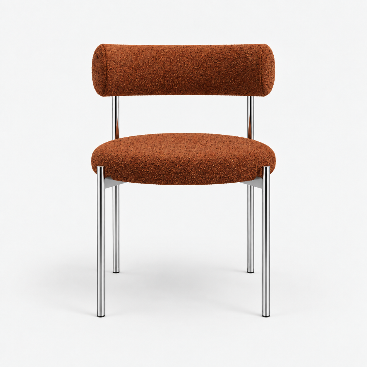 Set Of 2 ADELE Terracotta Bouclé Fabric Chairs With Chrome Legs - Image 2
