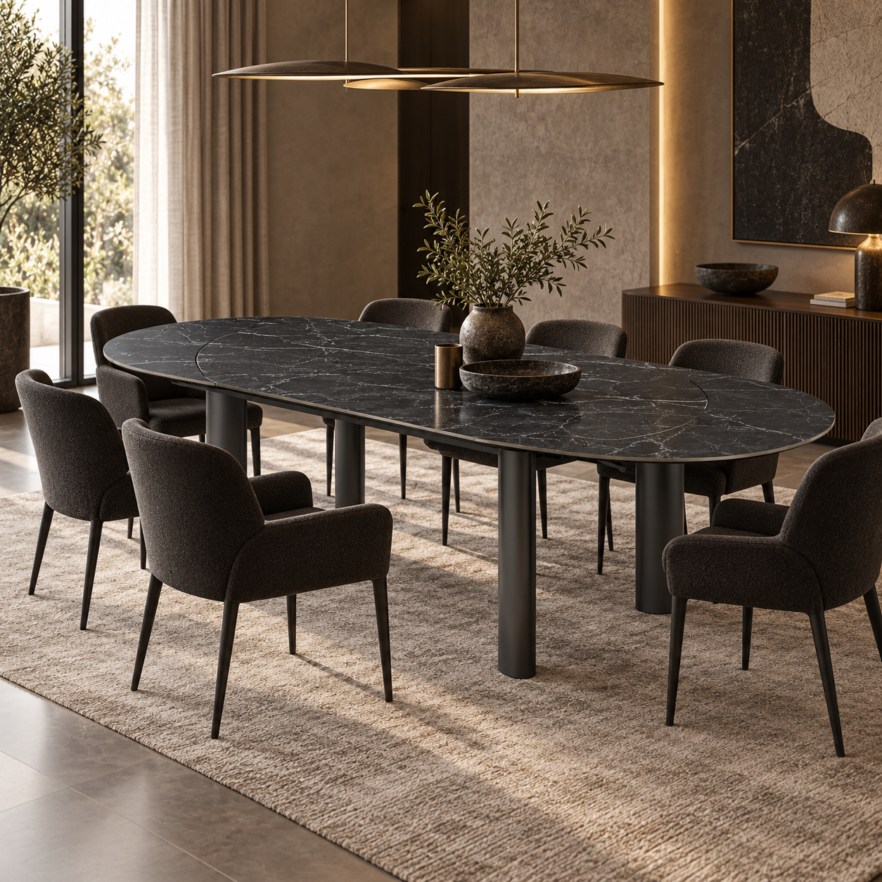SILVA Black Marble, Black Legs, Extendable Dining Table, 180cm - Image 2