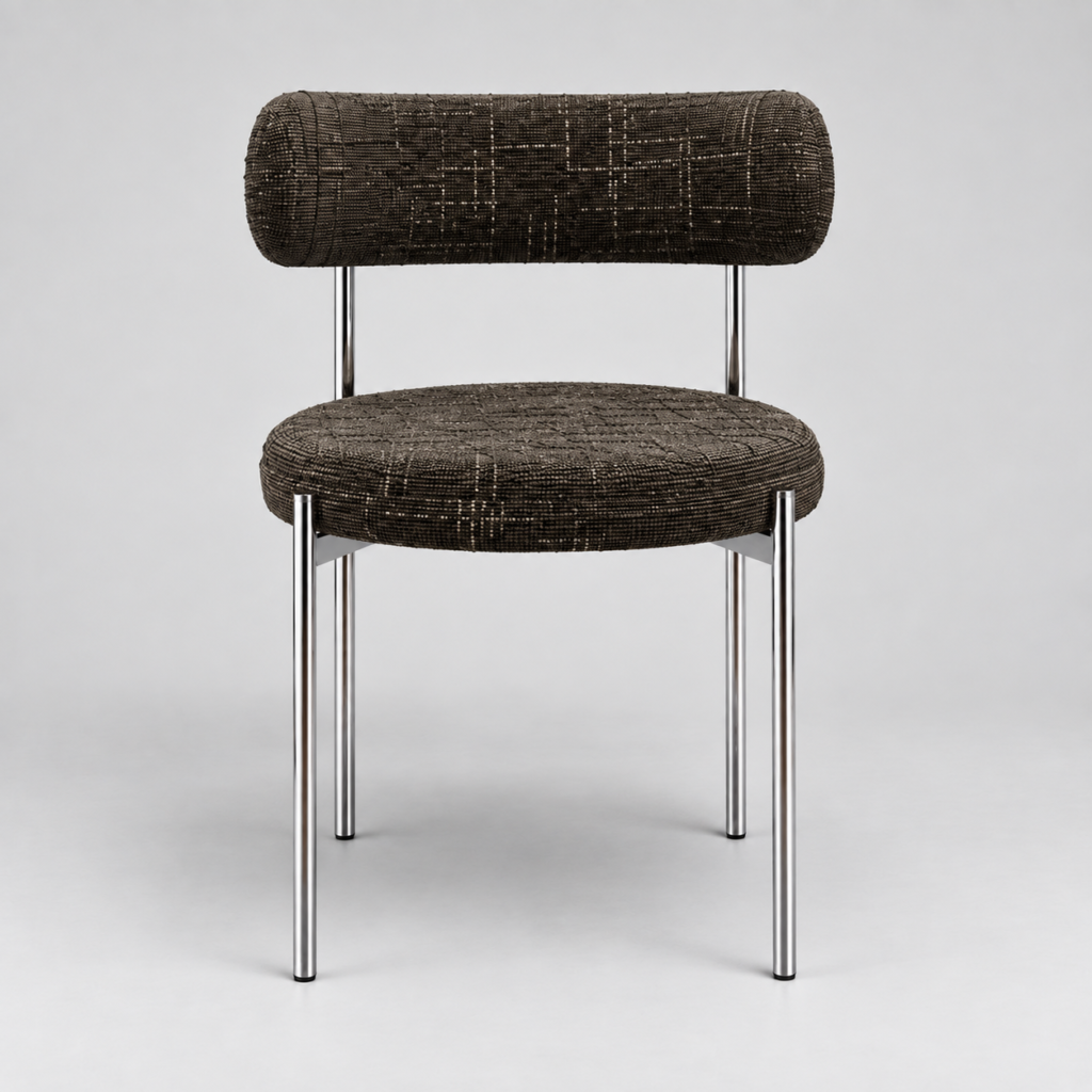Set Of 2 ADELE Brown Espresso Woven Velvet Chairs With Chrome Legs