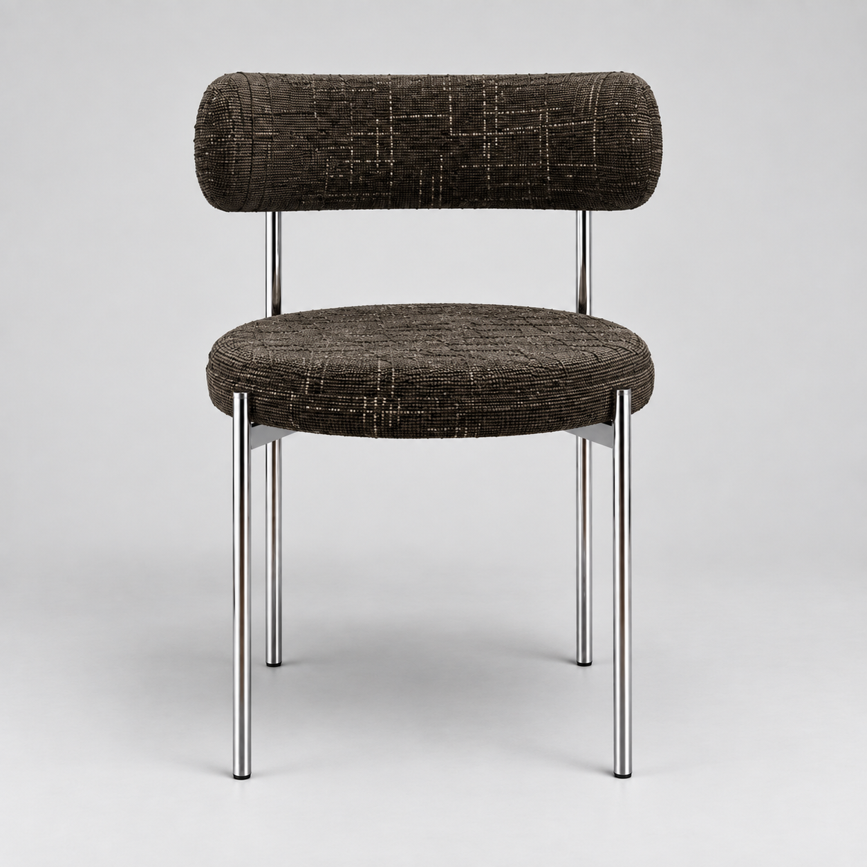Set Of 2 ADELE Brown Espresso Woven Velvet Chairs With Chrome Legs - Image 3
