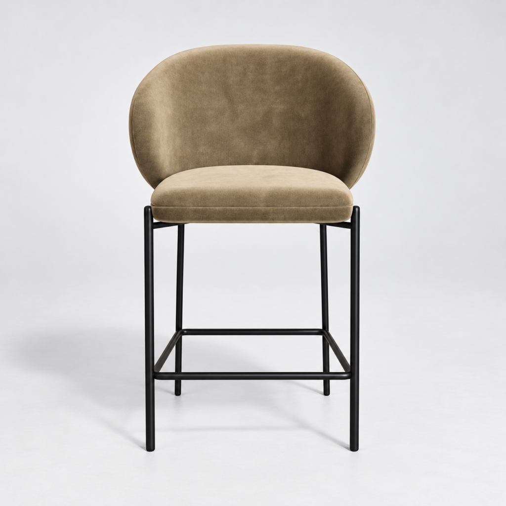 Set of 2 Luca Velvet Stools with Black Legs
