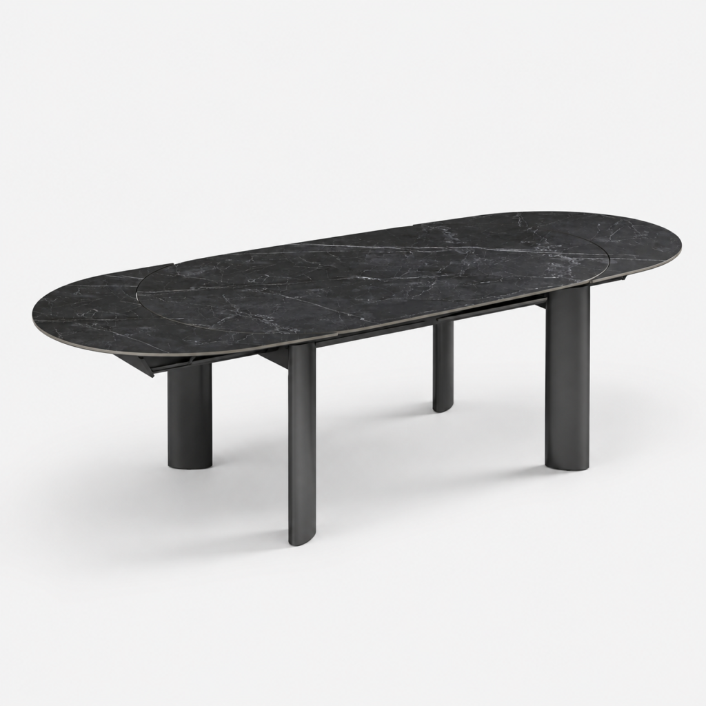 SILVA Black Marble, Black Legs, Extendable Dining Table, 180cm