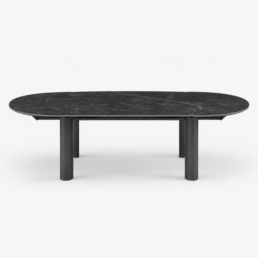 SILVA Black Marble, Black Legs, Extendable Dining Table, 180cm