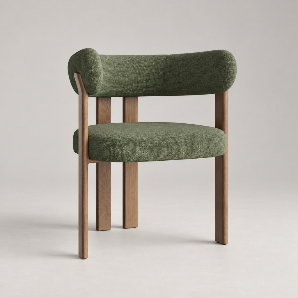 Set Of 2 Small OREN Khaki Chenille Velvet Armchairs