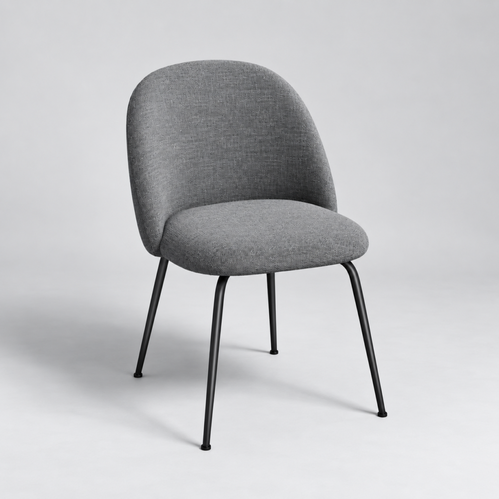 Set Of 2 ELLA Gray Soft-Touch Woven Fabric Chairs with Black Legs
