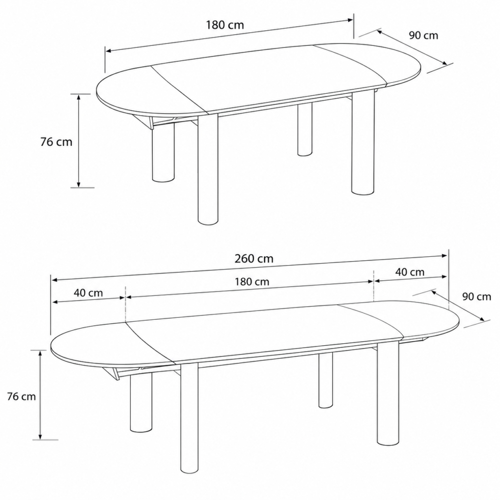 SILVA Black Marble, Black Legs, Extendable Dining Table, 180cm