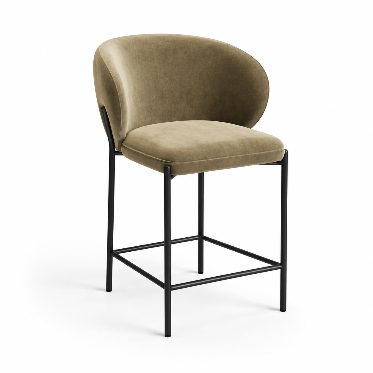 Set of 2 Luca Velvet Stools with Black Legs - Image 1