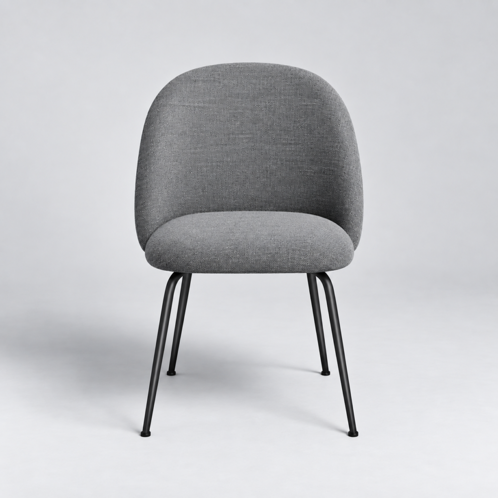 Set Of 2 ELLA Gray Soft-Touch Woven Fabric Chairs with Black Legs
