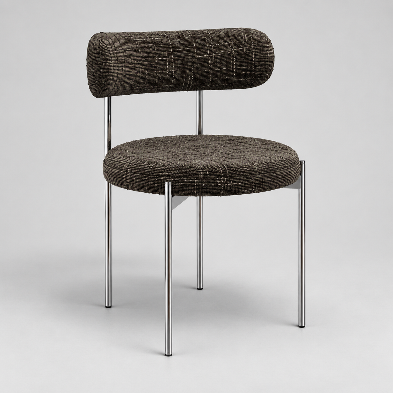 Set Of 2 ADELE Brown Espresso Woven Velvet Chairs With Chrome Legs - Image 1